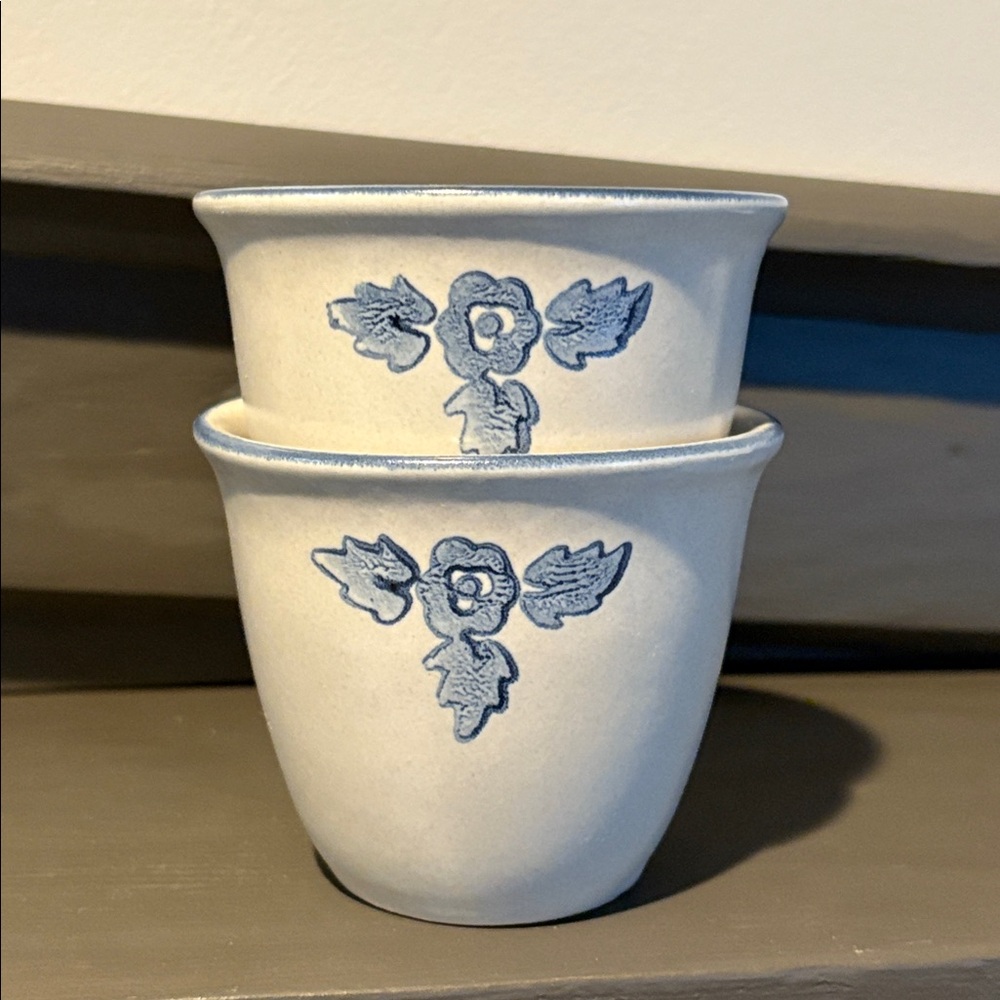 2 Pfaltzgraff Yorktowne Blue Flower Custard Pudding Cup Ramekin Vintage EUC